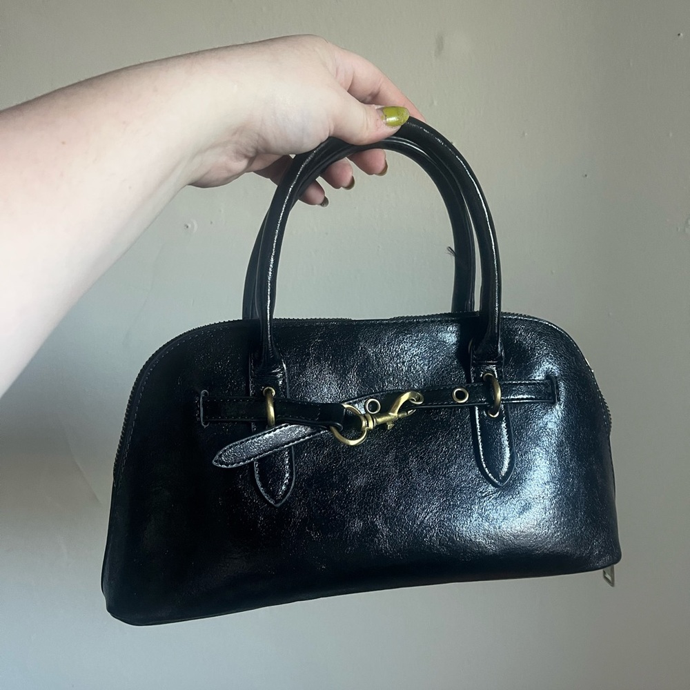 Urban Expressions Black Leather Doctors Handbag with Gold Accent